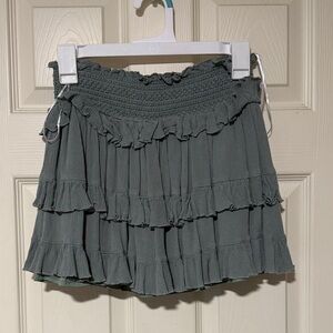Altar'd State Tiered Ruffle Skirt in Olive